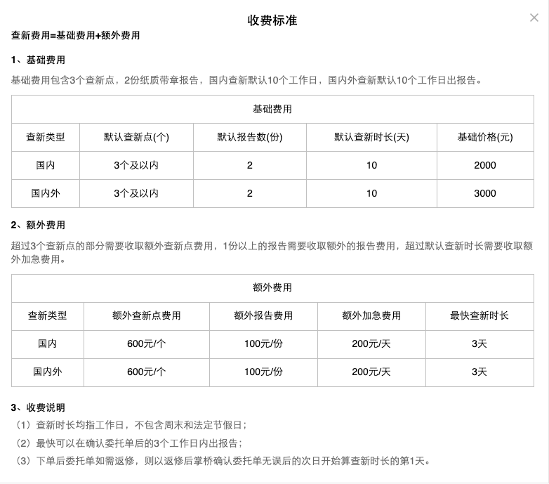 科技查新收费标准