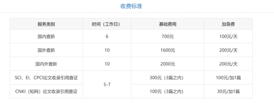 科技查新收费标准