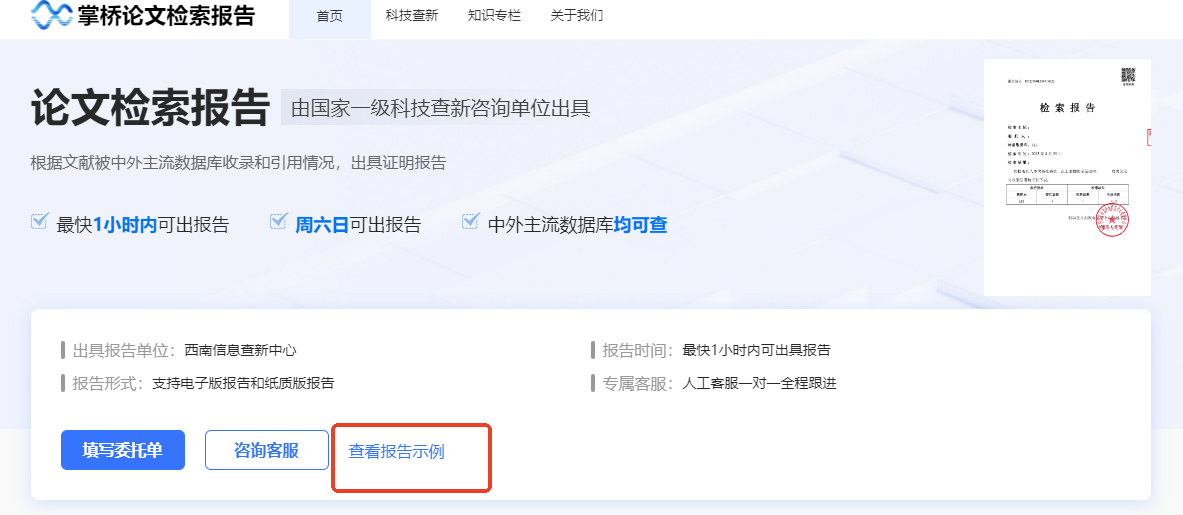 掌桥论文检索证明报告示例